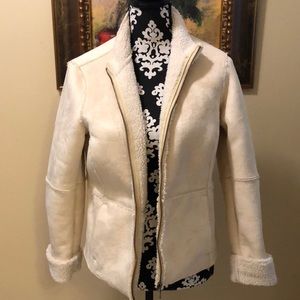 Sigrid Olsen Faux suede & lambswool lined zippered rolled sleeve jacket +pockets